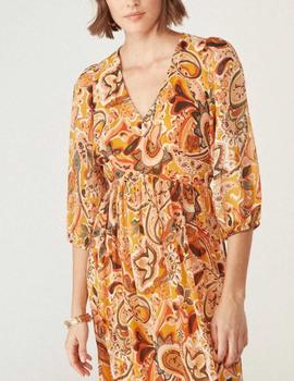 Vestido Naf Naf estampado mostaza