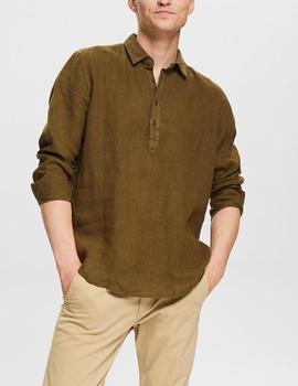 Camisa Esprit lino khaki