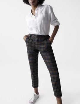 Pantalón Salsa chino cropped slim cuadros marino