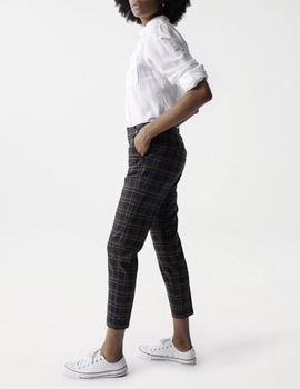 Pantalón Salsa chino cropped slim cuadros marino