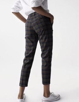 Pantalón Salsa chino cropped slim cuadros marino