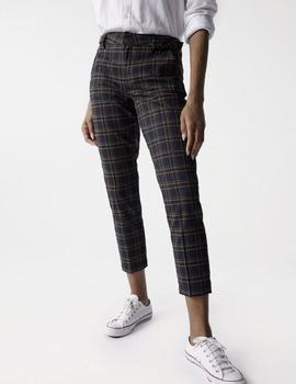 Pantalón Salsa chino cropped slim cuadros marino