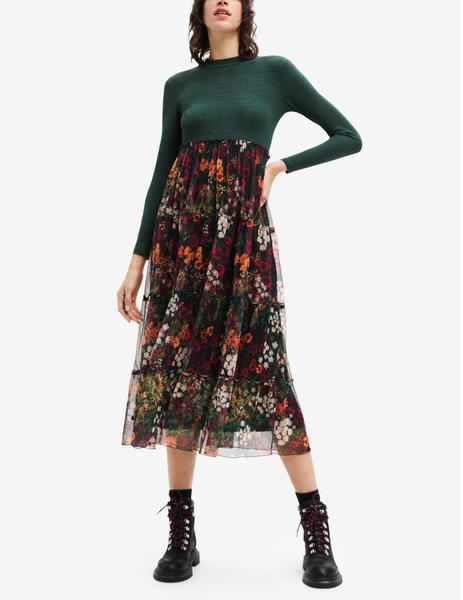 Vestido Tul Vestido Desigual Negro Con Flor Roja Vestido Desigual