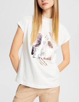 Camiseta Esprit lentejuelas blanco