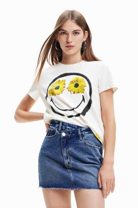 Camiseta Desigual Smiley margaritas blanco