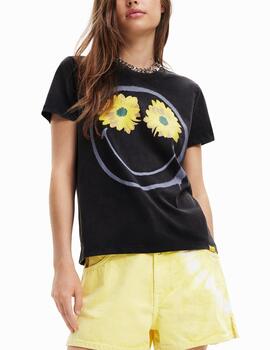 Camiseta Desigual Smiley margaritas negro