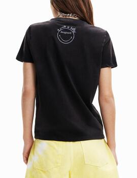 Camiseta Desigual Smiley margaritas negro