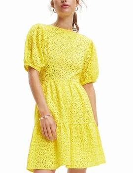 Vestido Desigual Limón corto bordado amarillo