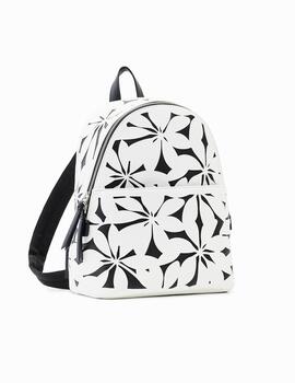 Mochila Desigual Onyx flores troqueladas blanco