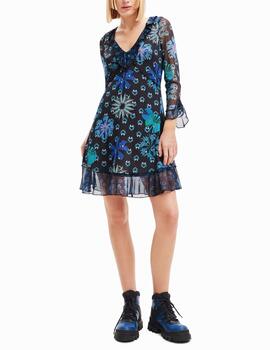 Vestido Desigual corto con volantes azul