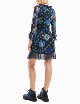 Vestido Desigual corto con volantes azul