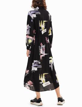 Vestido Desigual midi estampado negro