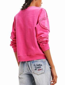 Sudadera Desigual cinta plisada fucsia