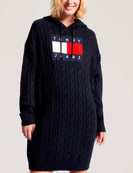 Vestido Tommy Jeans punto trenzado negro
