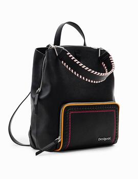 Mochila mediana Desigual bordado negro