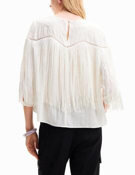 Blusa Desigual bordada flecos blanco