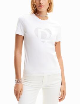 Camiseta Desigual logo strass blanco