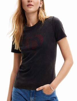 Camiseta Desigual logo strass negro