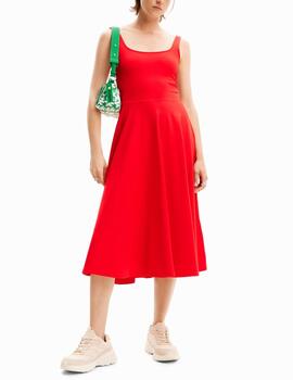 Vestido Desigual midi tirantes rojo