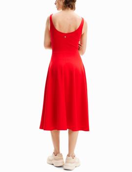 Vestido Desigual midi tirantes rojo