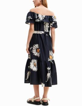 Vestido Desigual midi margaritas negro