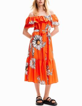 Vestido Desigual midi margaritas naranja