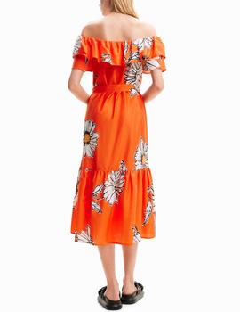 Vestido Desigual midi margaritas naranja