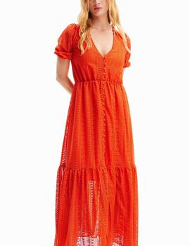 Vestido Desigual largo bordados naranja