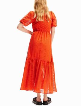 Vestido Desigual largo bordados naranja