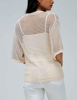 Camiseta Salsa ganchillo beige flor