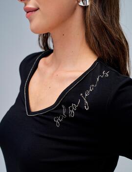 Camiseta Salsa logo lentejuelas negro