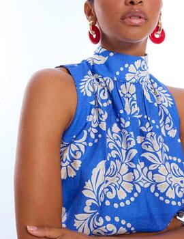 Top Lola Casademunt cuello alto paisley azul