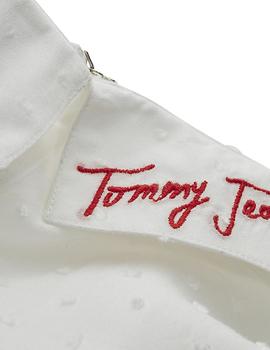 Blusa Tommy Jeans romántica plumeti blanco