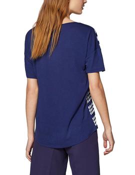 Camiseta Esprit lunares mezcla tejidos azul