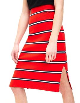 Falda Tommy Jeans Stripe Pencil rojo