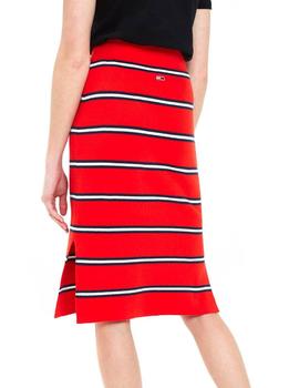 Falda Tommy Jeans Stripe Pencil rojo