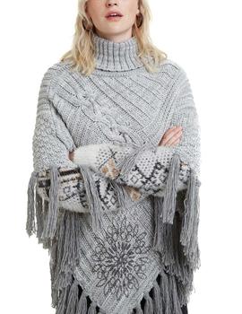 Poncho Desigual Knitted Poncho Soft gris