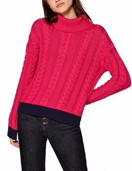 Jersey Esprit cuello vuelto fucsia