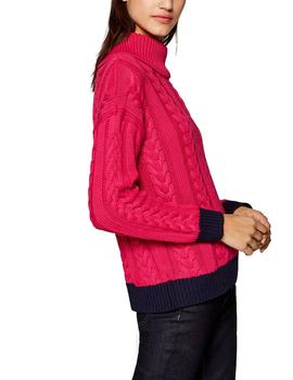 Jersey Esprit cuello vuelto fucsia