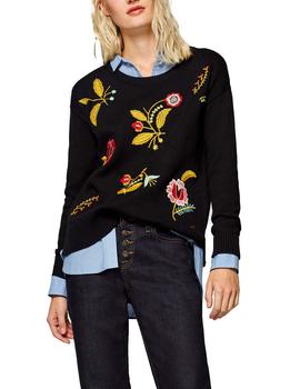 Jersey Esprit bordado flores negro