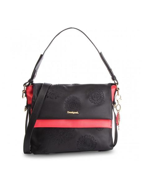 Bolso desigual negro top y rojo