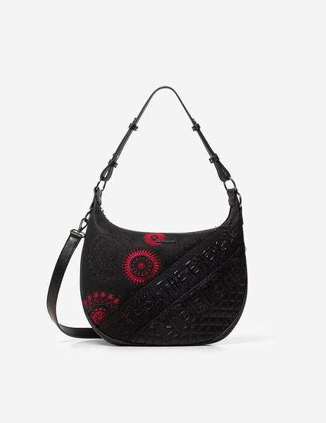 Bolso desigual negro top y rojo